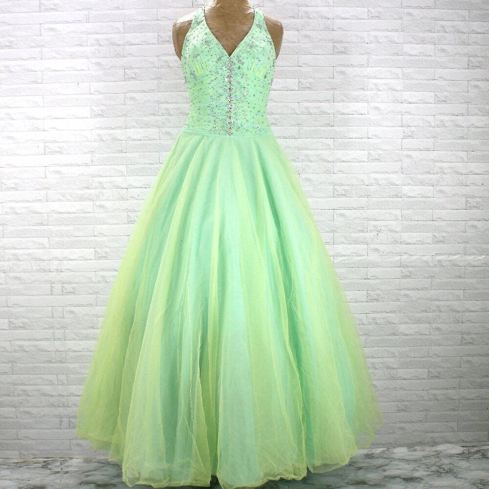 MORI LEE Ballgown Maxi Dress Halter Formal Tulle Coquette Girl Pastel Green 8